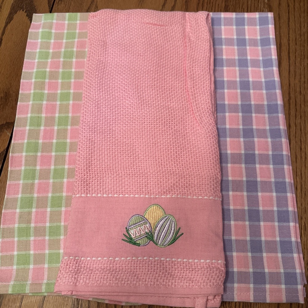 Lillian Vernon Set Of 3 Easter Egg Kitchen Towels Plaid Spring New‎ In Bag